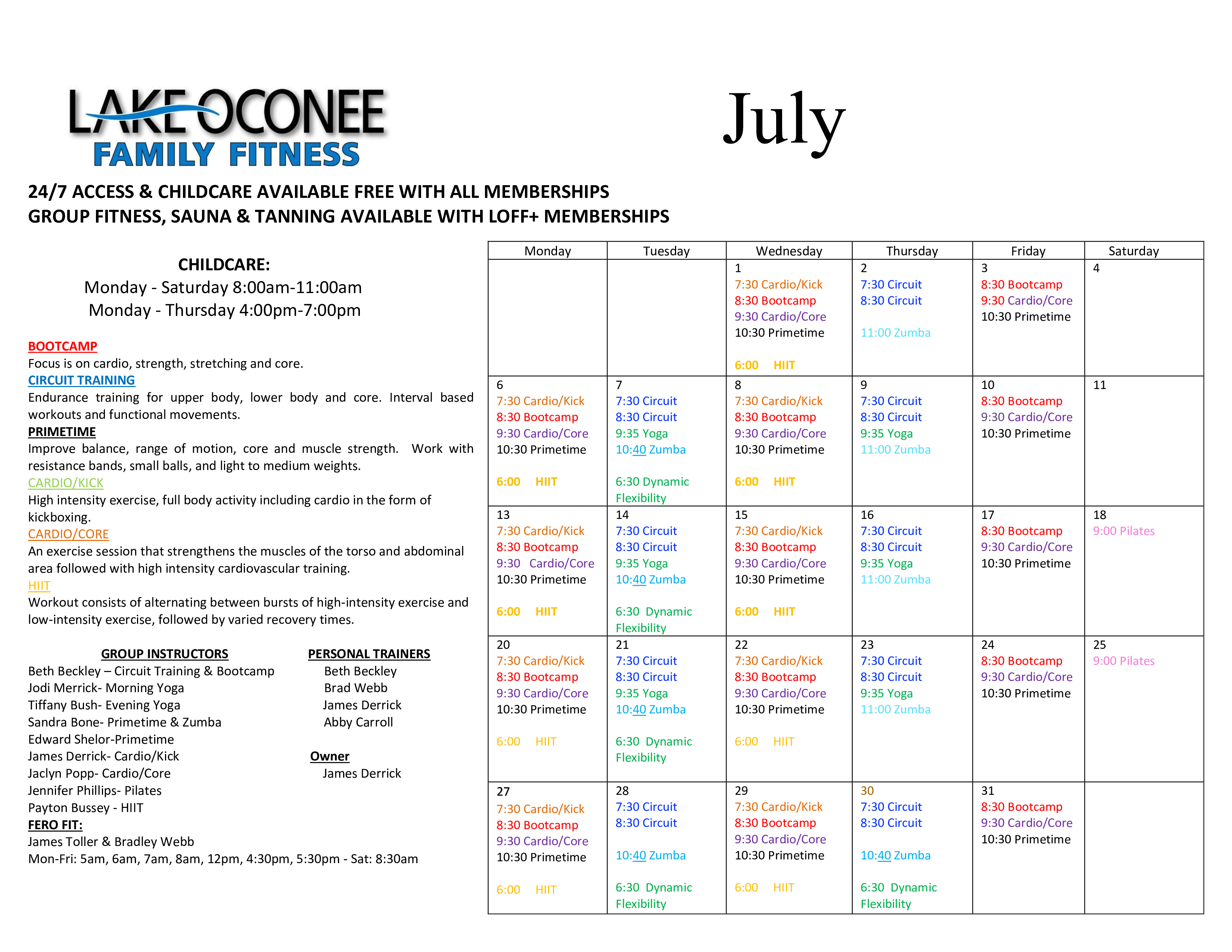 LOFFC Group Fitness Schedule